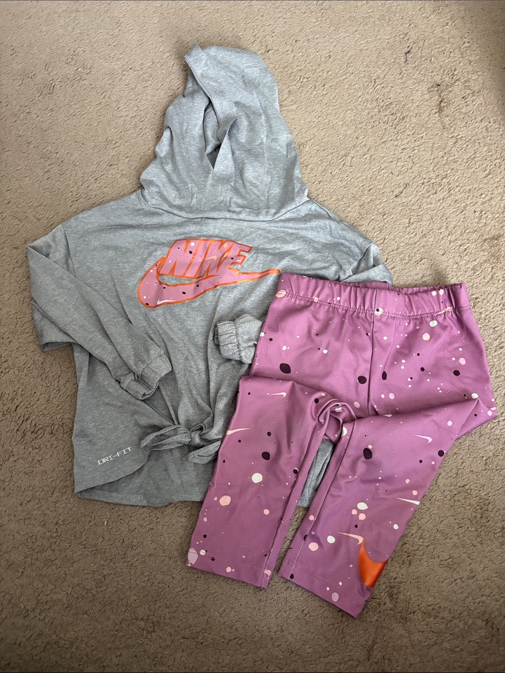 Nike Gray Hoodie with Purple Splatter Leggings